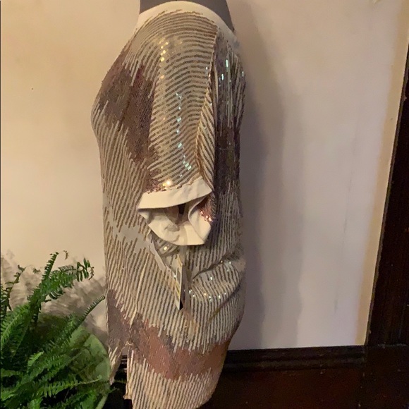 INC sequin glam long v neck top - Picture 2 of 5